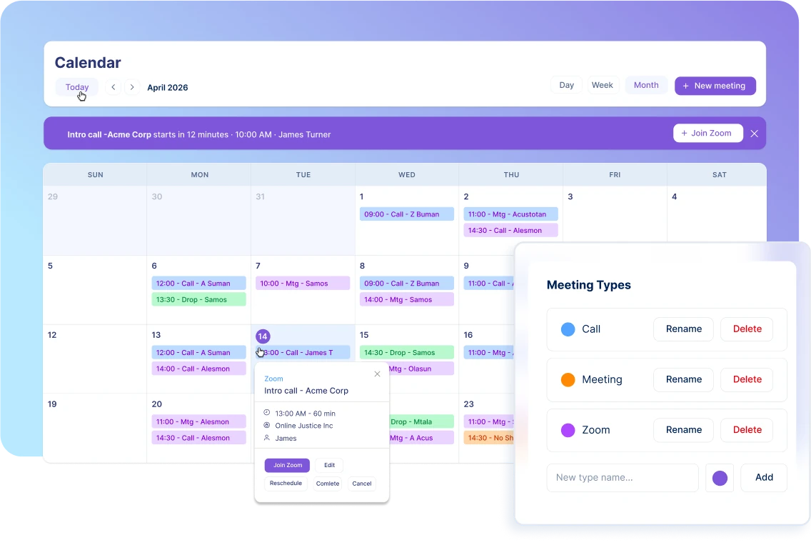 Artilo calendar month view with meeting types